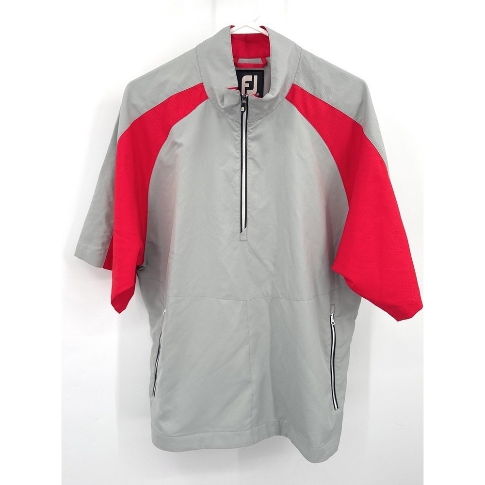 FootJoy Mens Gray Red Short‎ Sleeve Quarter Zip Golf Windbreaker Pullover Medium
